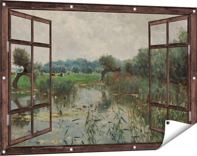 Gards Tuinposter Doorkijk In de Uiterwaarden van de IJssel - Willem Roelofs - 120x80 cm - Tuindoek - Tuindecoratie - Wanddecoratie buiten - Tuinschilderij