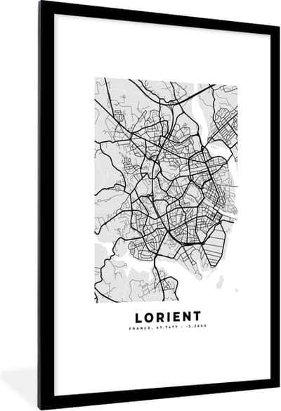 Fotolijst incl. Poster - Frankrijk - Lorient - Stadskaart - Plattegrond - Kaart - 80x120 cm - Posterlijst