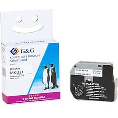 Beletteringstape G&G, compatibel met Brother M-K221BZ, zwart op wit, zelfklevend, kunststof, L 8 m x B 9 mm, 1 stuk