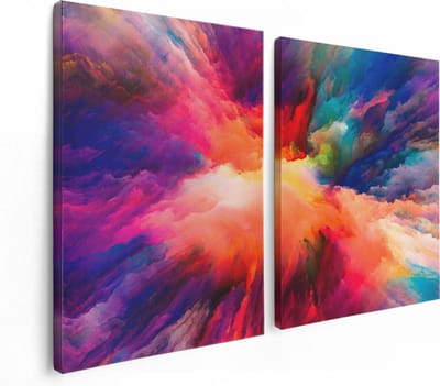 Artaza Canvas Schilderij Tweeluik Abstracte Kunst van Kleuren Verf - 120x80 - Foto Op Canvas - Canvas Print