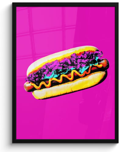 Poster in lijst - Fotolijst 60x80 cm - Posters - Hotdog - Roze - Retro - Posterlijst zwart - Decoratie - Wanddecoratie woonkamer - Muurdecoratie slaapkamer