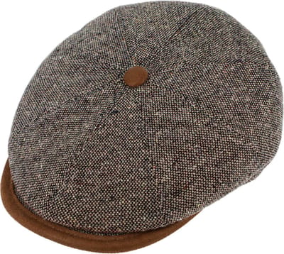 Winterpet Flatcap met voering, 8-Panel Fiebig Cap bruin gemeleerd maat 58