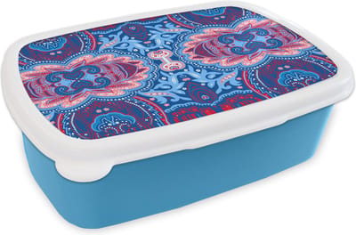 Broodtrommel Blauw - Lunchbox - Brooddoos - Patronen - Bloem - Natuur - 18x12x6 cm - Kinderen - Jongen