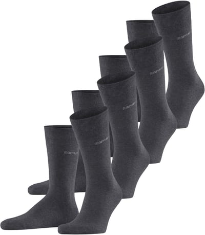 Esprit Solid 4-Pack huidvriendelijk slijtvast eenkleurig katoen multipack sokken heren grijs - maat 40-46
