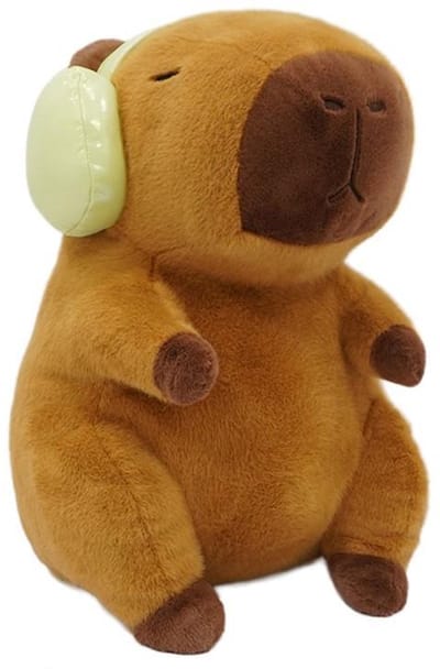 Pluche Capybara met Headset Koptelefoon 20 cm – Squishcuties Luna – Zachte Knuffel Speelvriend