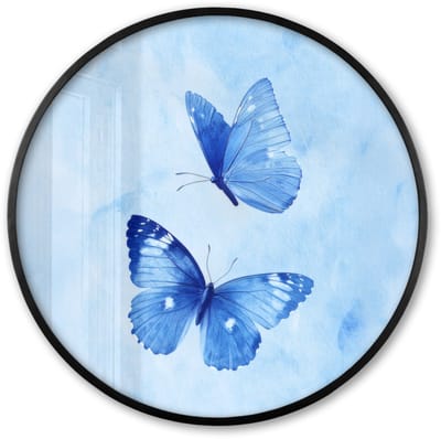 Poster in lijst Rond - Fotolijst 60x60 cm - Posters - Vlinders - Sierlijk - Blauw - Ronde posterlijst zwart - Decoratie - Wanddecoratie woonkamer - Muurdecoratie slaapkamer