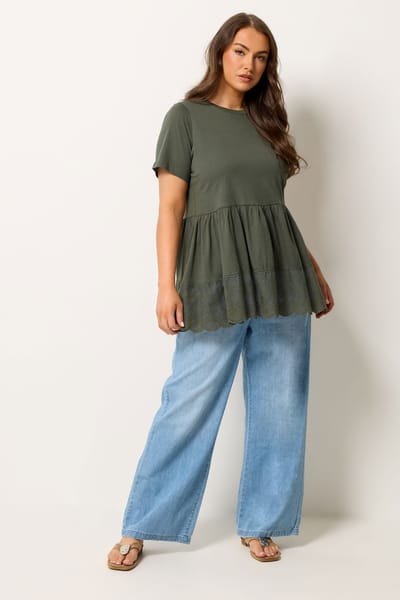 Yours Groene Gelaagde Peplum Top Size 42