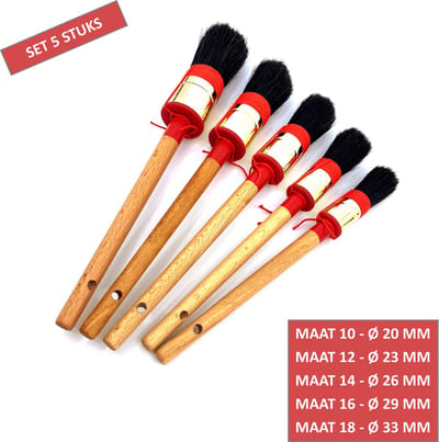 TQ4U Patentpuntkwast Set - Maten 10, 12, 14, 16 en 18 - Rond - Varkenshaar - Alkyd - Voor Alle Verfsoorten - Set Van 5 Stuks