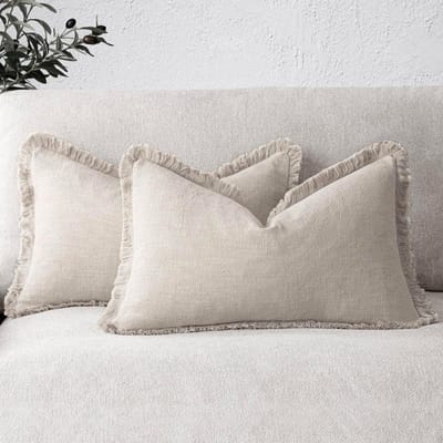 Set van 2 Boheemse Sierkussenslopen met Franjes - Linnen Look Decoratieve Kussenhoezen 30x50 cm voor Woonkamer en Bank