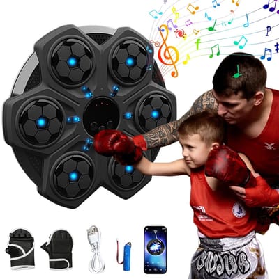 Smart Music Boxing Machine - Muurtrainer met Bluetooth & LED Verlichting - Instelbare Snelheid & Ritme - Boksdoel voor Kinderen & Volwassenen - Zwart