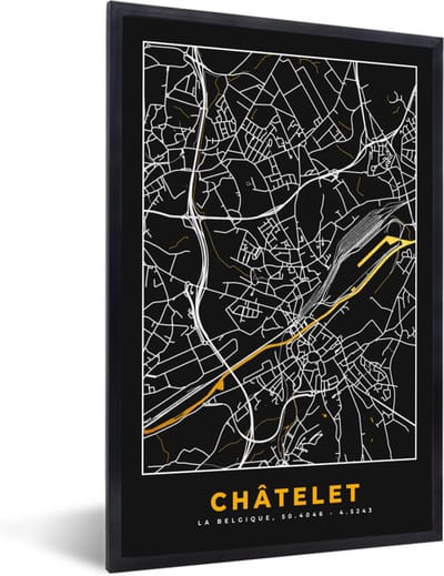 Fotolijst incl. Poster - Châtelet - Kaart - Goud - Plattegrond - Stadskaart - 40x60 cm - Posterlijst