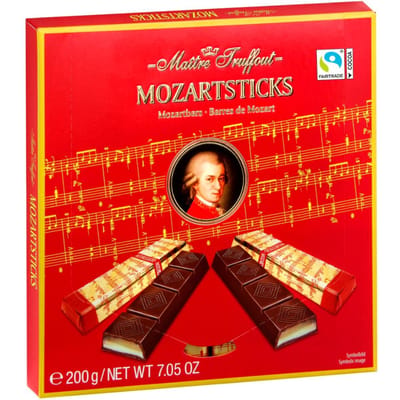 MaitreTruffout Bâtonnets Mozart Tablettes de Chocolat de Luxe avec Massepain et Nougat 200 g