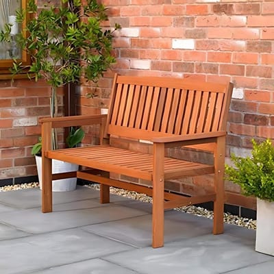 Houten Tuinbank - Buitenbank Bankje - Ontspannen Buiten - Weerbestendig Massief Hout - 120 cm Breed - Goudbruin