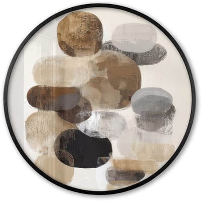 Poster in lijst Rond - Fotolijst 60x60 cm - Posters - Ovaal - Kleurvlakken - Penseelstreken - Ronde posterlijst zwart - Decoratie - Wanddecoratie woonkamer - Muurdecoratie slaapkamer