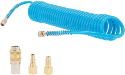Spiraalslang professioneel PU 1/4" buitendraad 5 x 8 mm 5 m 10 bar incl koppelingen en nippels