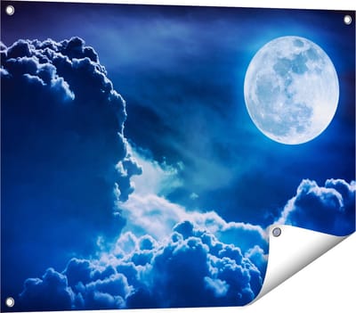 Gards Tuinposter Volle Maan bij Wolken - 80x60 cm - Tuindoek - Tuindecoratie - Wanddecoratie buiten - Tuinschilderij