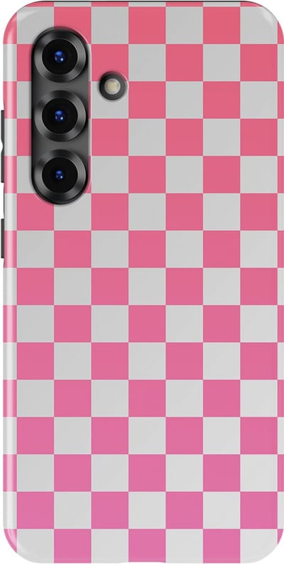Design Hoesje Samsung Galaxy S25 FE | Geschikt Voor Mag | Tiny Squares Checkered Print | Backcover Samsung Galaxy S25 FE Pink Pop Grid