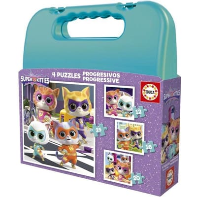 Malette puzzles progressifs - EDUCA - SuperKitties - 12+16+20+25 pieces