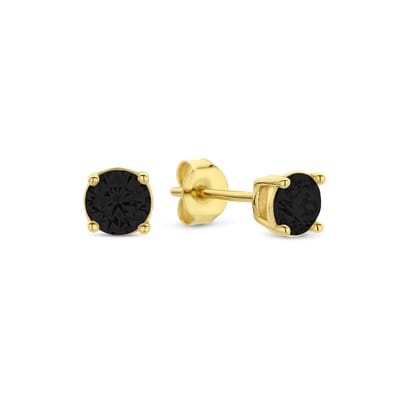 New Bling 9NB-1176 Zilveren Oorknopjes met Zirkonia Steentje 4mm - Zwart - Zilver - Verguld/Goud op Zilver
