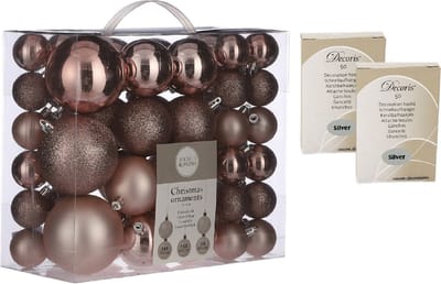46x stuks kunststof kerstballen roze 4, 6 en 8 cm inclusief kerstbalhaakjes