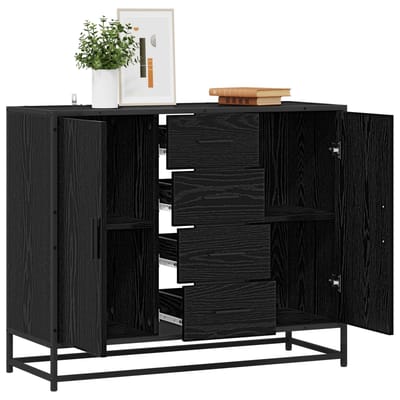 vidaXL - Dressoir - Zwart - eiken - 92 - x - 35 - x - 76 - cm - Bewerkt - hout