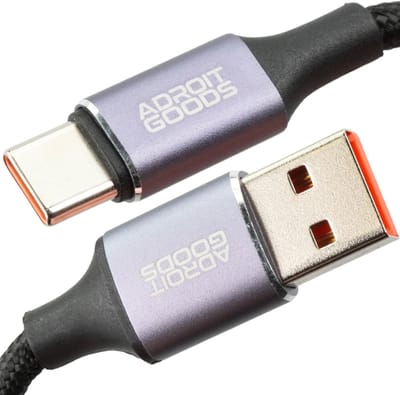 AdroitGoods USB-A naar USB-C Snellaadkabel/datakebel 66W – 6A Fast Charge - Grijse Gevlochten Nylon Kabel - Veilig en Betrouwbaar Opladen - 0,5m