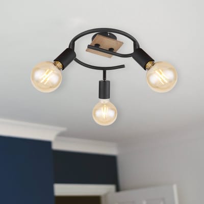 Globo Plafondlamp Martha met hout, spiraal 3-lamps