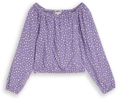 Tom Tailor - Cropped blouse met carmenhals - Maat 176 - purple small heart print