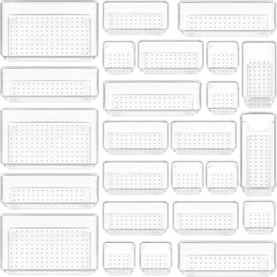 Famanu - Lade Organizers 25-delig Set, transparante kunststof ladebakjes in 4 maten, modulair opbergsysteem voor make-up, keuken, badkamer en kantoor