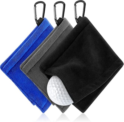 Handdoeken - Golfbal Handdoek - 14x14 cm - 2-in-1 Vochtige en Droge Zakdoek met D-clip - Zwart, Grijs, Blauw - 3 stuks