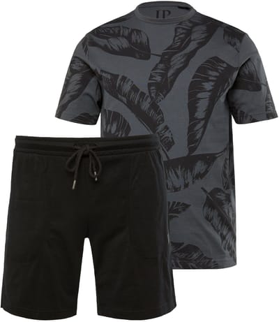 JP 1880 - Heren - Pyjama thuispak all-overprint shirt shorts - Blauwgrijs - Maat XL