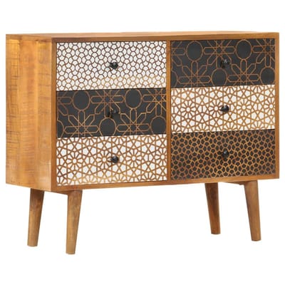 vidaXL - Dressoir - met - geprint - patroon - 90x30x70 - cm - massief - mangohout