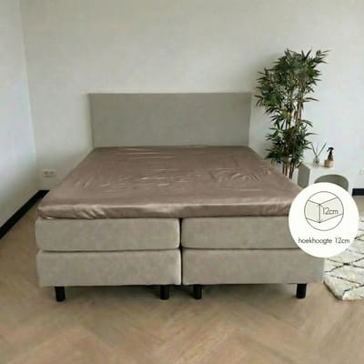 Kayori Saya Topper Hoeslaken Katoensatijn - 90x200cm - Matrasdikte 12cm - Luxe & Zacht - - Taupe - 90x200 - Eenpersoons - - Taupe