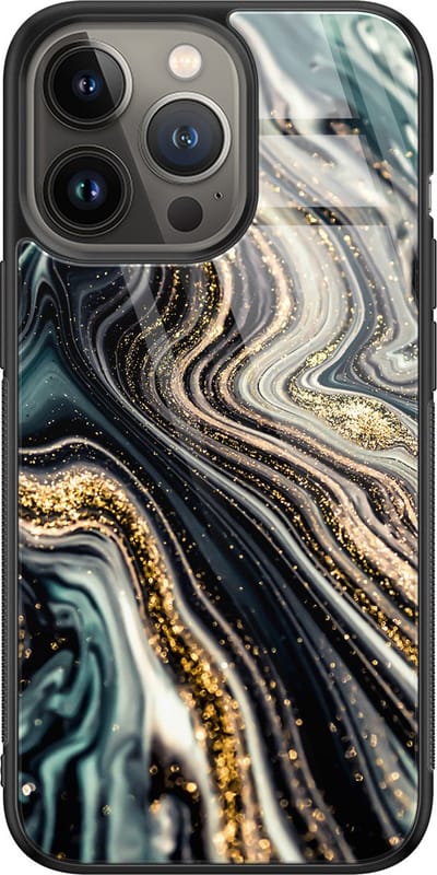 Hoesje geschikt voor iPhone 13 Pro Max - Marmer swirl - Luxe Glazen Hardcase - Marmer - Multi - Leuke Telefoonhoesjes