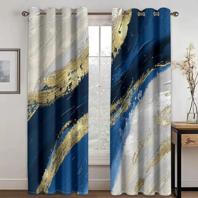 2 panelen abstracte geometrische gordijnen Marmertextuur bedrukte gordijnen Slaapkamer woonkamer vloergordijnen W50H130(CM)x2PCS&Hook gray