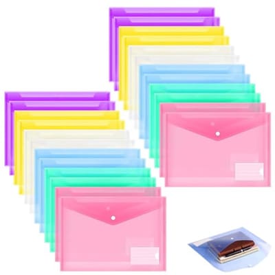 Dailygoods - 24 Stuks Documentfolder A4 - Transparante Opbergmap met Drukknop