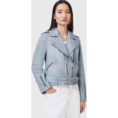 AllSaints Balfern Biker Pale Denim Blue Größe: 10 | Lederjacken Outlet | Damen | Blau