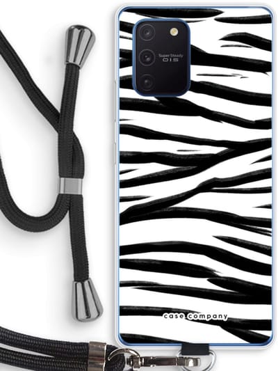 Case Company® - Hoesje met koord geschikt voor Samsung Galaxy Note 10 Lite hoesje met Koord - Zebra pattern - Telefoonhoesje met Zwart Koord - Bescherming aan alle Kanten en Over de Schermrand