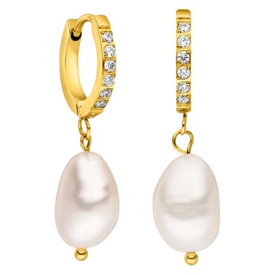 Victorious Dames Oorbellen Goud – Natuurlijke Parel met Bergkristallen – 2.5CM