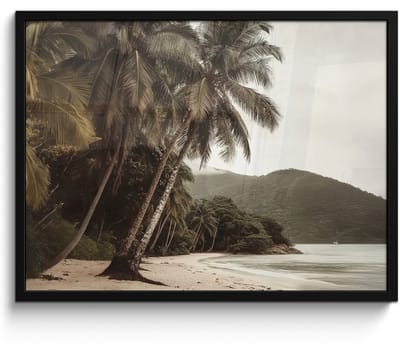Poster in lijst - Fotolijst 70x50 cm - Posters - Eiland - Palmboom - Zee - Posterlijst zwart - Decoratie - Wanddecoratie woonkamer - Muurdecoratie slaapkamer