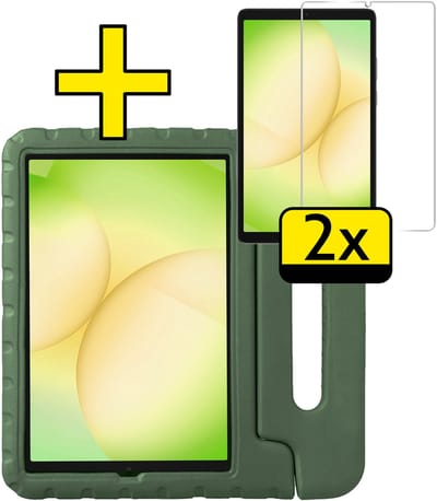 Hoes - Geschikt voor Samsung Galaxy Tab A11 - Met 2x Screenprotector - Kinderhoes Shockproof Bumper - Kidsproof Case - Tablet Hoesje - Kinder Cover - Donkergroen