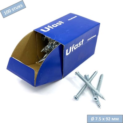 UFAST kozijnschroef Ø 7.5 x 92 mm - Platte kop - Verzinkt - Torx - 100 stuks