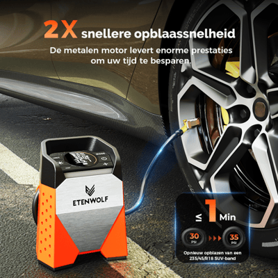ETENWOLF ZEPHYR S3 Draagbare Bandenpomp Luchtcompressor, 1 minuut snel oppompen en 100% inschakelduur, 160 PSI luchtpomp voor auto's, SUV's, fietsen,