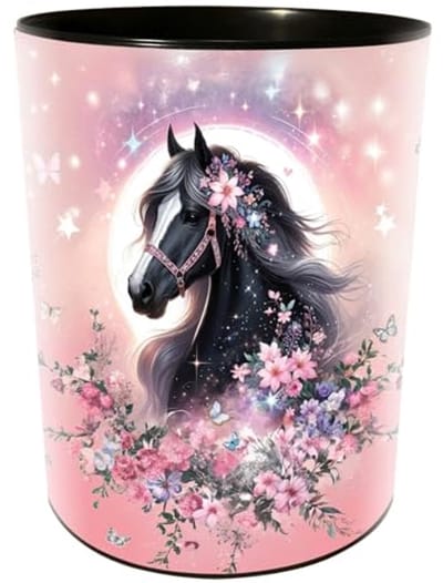 Roze prullenbak voor kinderen met paardenmotief – 12L kunststof afvalemmer