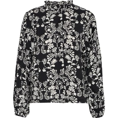 Floral Print Blouse Long Sleeves Wo - Black