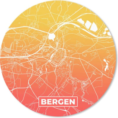 Muismat rond 20x20 cm - Mousepad Stadskaart - Bergen - België - Oranje - Ronde muismatten
