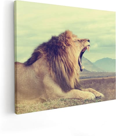 Artaza Canvas Schilderij Leeuw - 100x80 cm - Groot - Wanddecoratie Dieren - Muurdecoratie Woonkamer - Schilderijen Op Canvas Safari