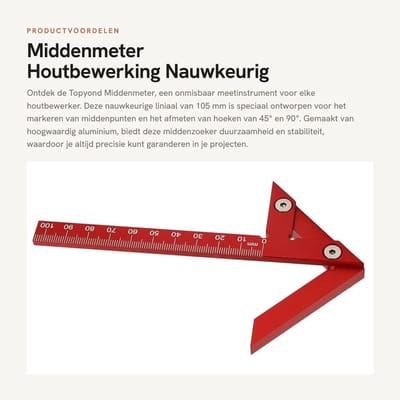 Dailygoods- Middenzoekmeter 105 mm Aluminium - Nauwkeurig Meetinstrument - Houtbewerking - Lichtgewicht - Compact - Duurzaam - Meetlat