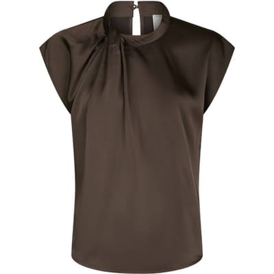 Blousetop van satijn met knoopdetail model 'Fleur Drapy'