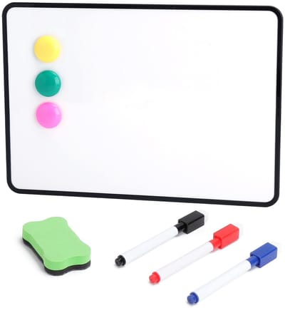 Dailygoods - Whiteboard, klein, 30 x 21 cm, magneetbord, A4, dubbelzijdig draagbaar magneetbord met pennen en mini-magneten, gum, schrijfbord, afwasbaar